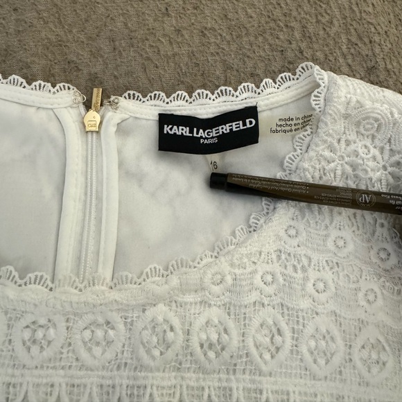 Karl Lagerfeld Paris Lace Shift White Flower Vacation Dress Women Size 16 - Picture 3 of 8